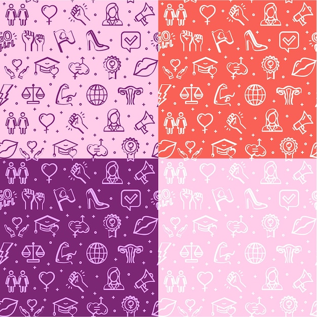 Feminism Signs Seamless Pattern Background Set Vector