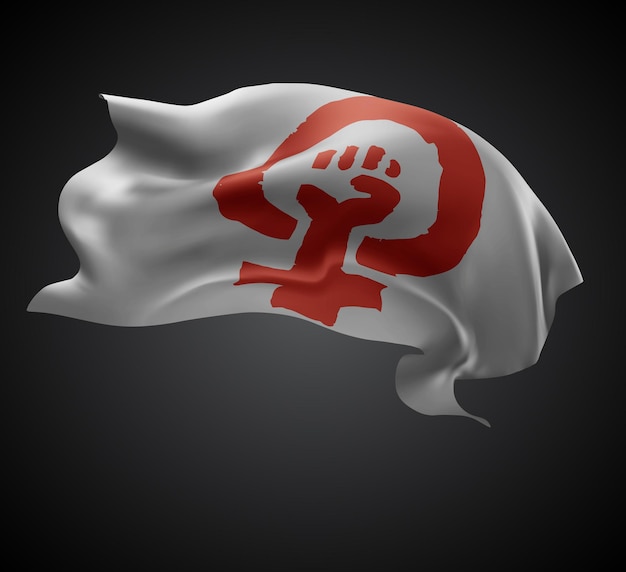 feminism vector 3d flag with waves on a black background