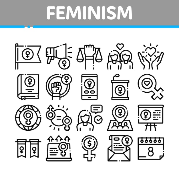 Vector feminism woman power collection icons set vector