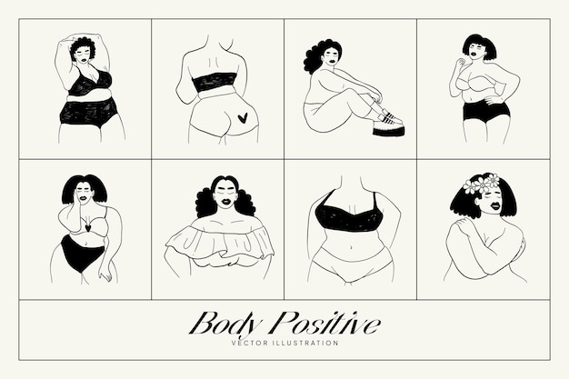 Feminisme lichaam positieve illustratie met minimalistische vrouwelijke figuur liefde voor eigen vrouwelijke figuur