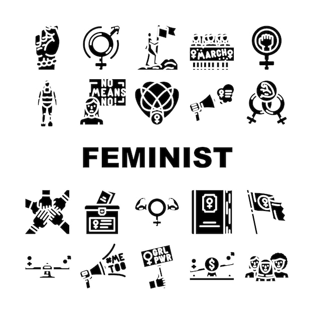 Vector feminist female women icons set vector