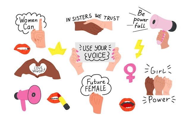 Set vettoriale di simboli del movimento femminista