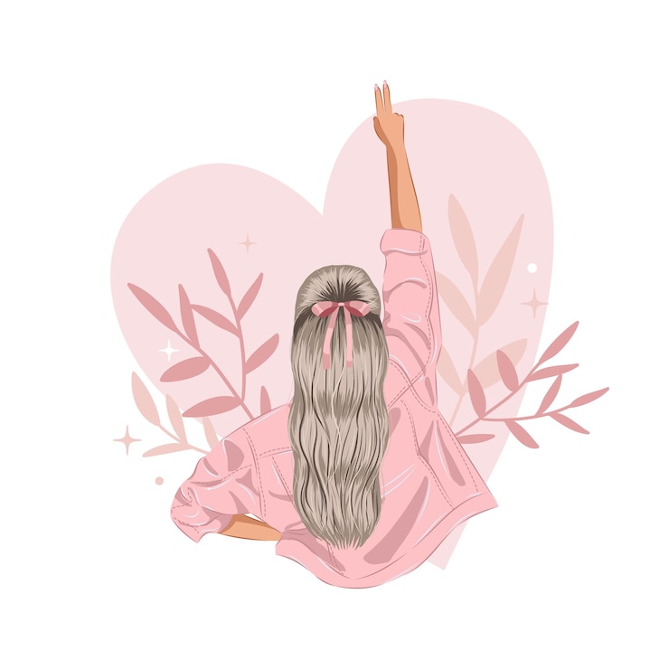 Vector feminist woman showing peace hand gesture girl power clip art vector illustration