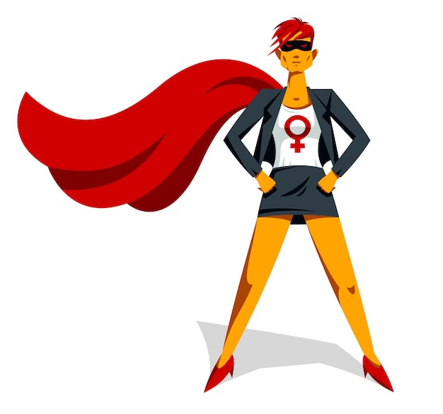 Feminist woman superhero vector illustration, social justice warrior, struggle fight for rights, girl power, grl pwr.