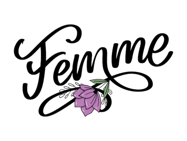 femme текст надписи с цветком