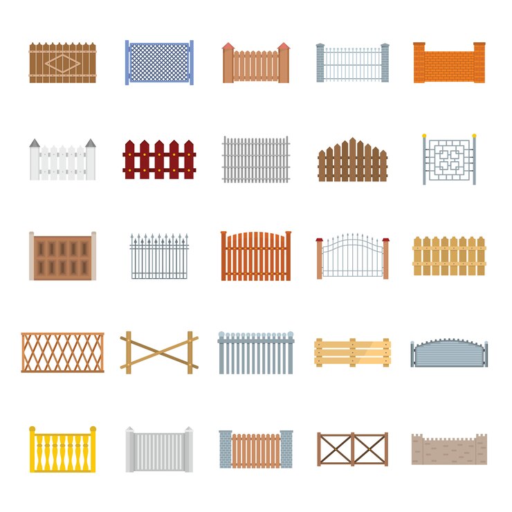 Vector fence country types icons set