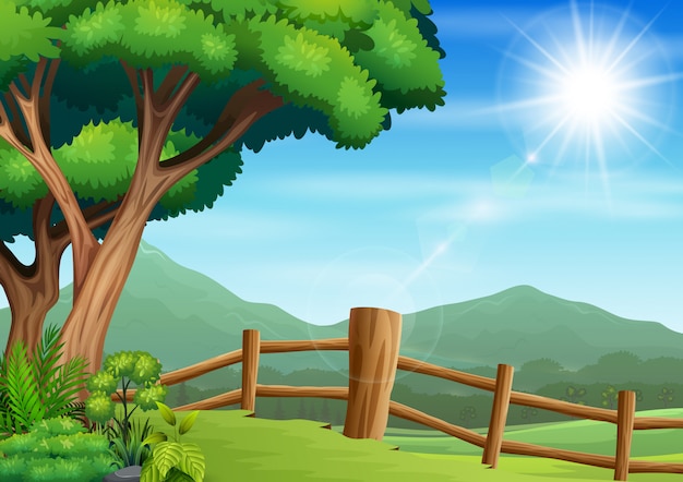 Fence yard scene with nature background