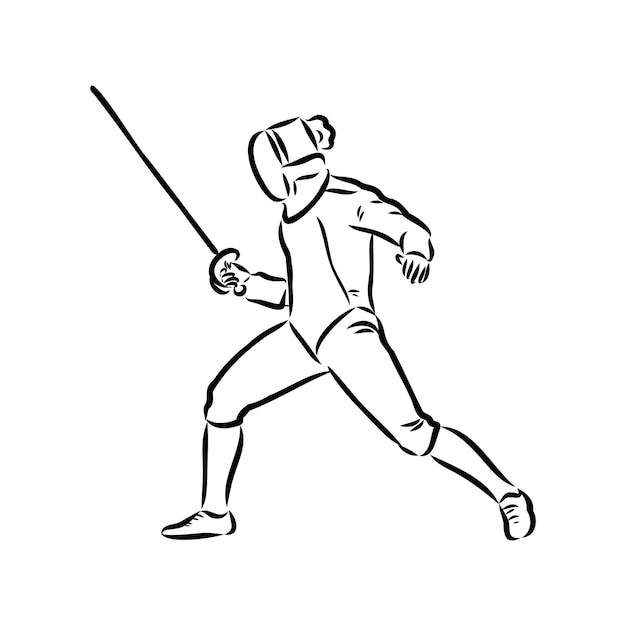 Fencing competition brush sketch drawing fencing vector