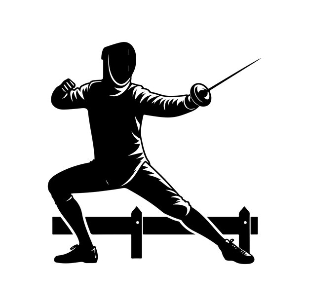 Fencing sport vector silhouette side view fencer illustration