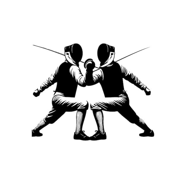 Fencing sport vector silhouette side view fencer illustration