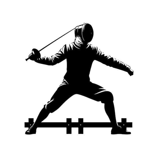 Fencing sport vector silhouette side view fencer illustration