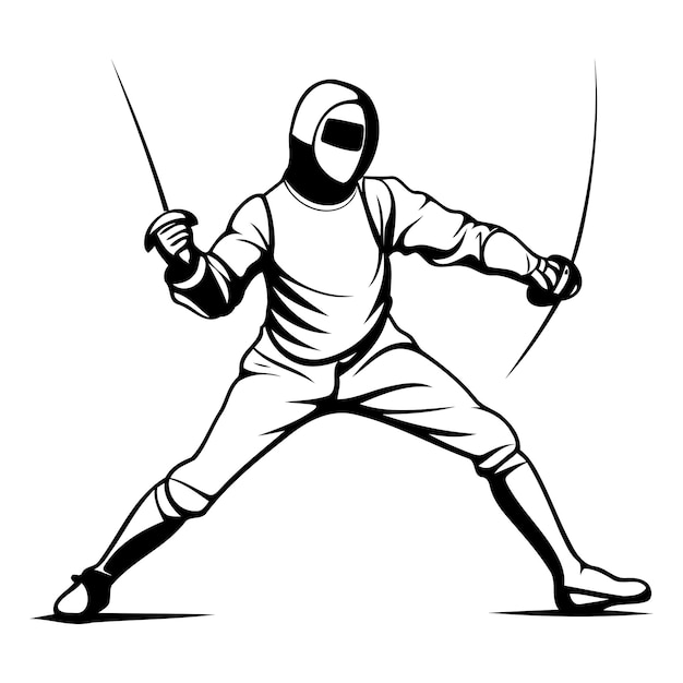 Vector fencing vector illustration of a man in fencing costume with a sword