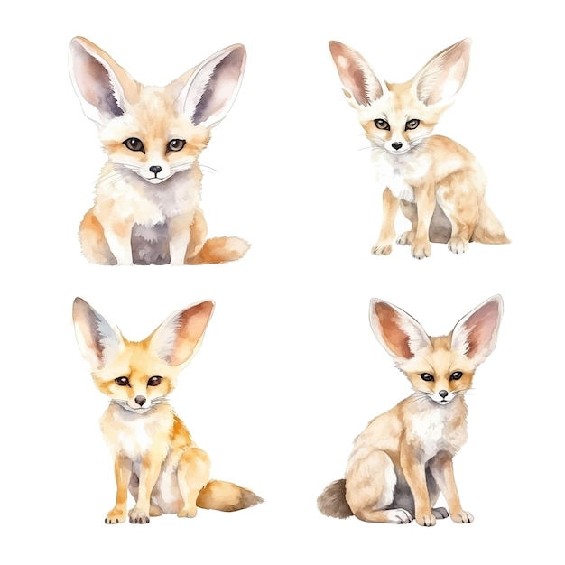 Fennec Fox watercolor paint collection