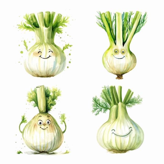 Fennel mascot watercolor paint collection