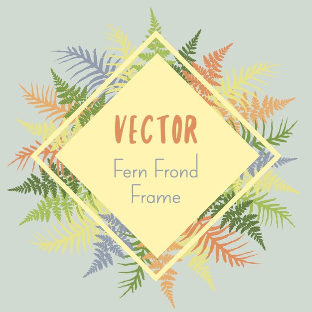 fern frond rhombus frame vector illustration green brown and grey tropical forest plant leaves bac
