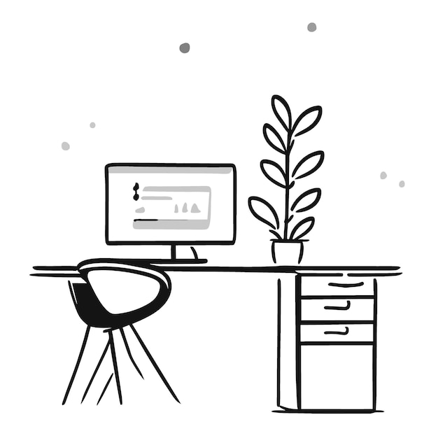 Fern Plants in een tech office vector illustratie doodle lijntekeningen