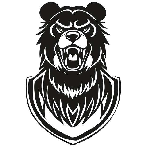 Feroce logo della mascotte della testa dell'orso per i distintivi del modello in bianco e nero della squadra sportiva e di esportazione