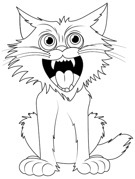 Vector ferocious cat outline cartoon