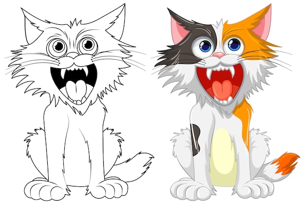 Ferocious Cat Outline Cartoon