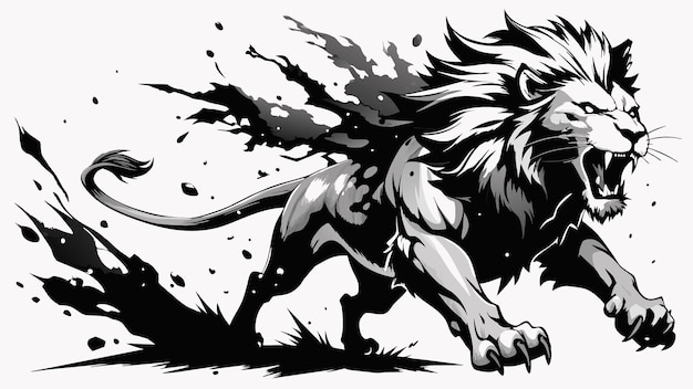 Ferocious Lion in Chinese Ink Painting