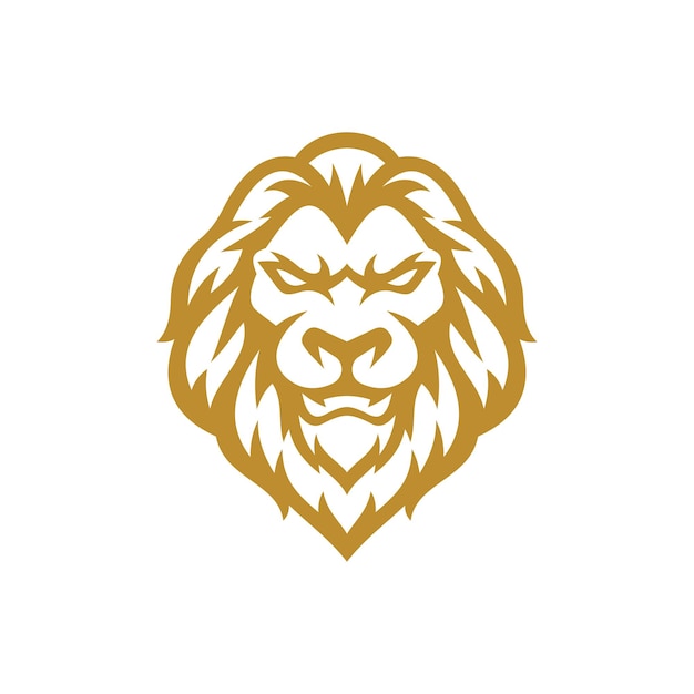 Ferocious lion head mascot line art logo design