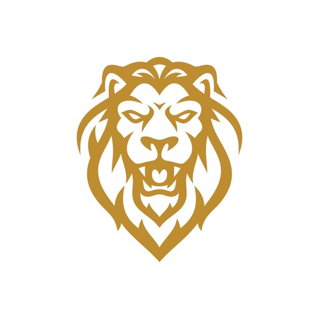 Ferocious lion head mascot line art logo design