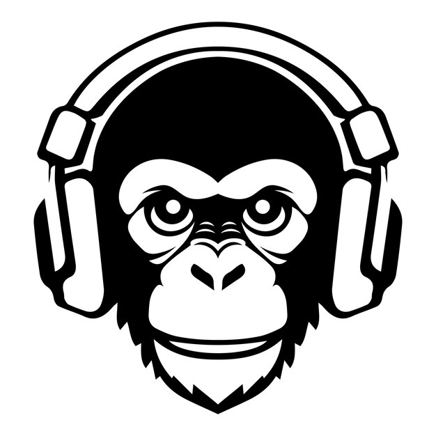 ferocious monkey wearing headphones iconic logo vector illustration