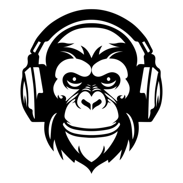 Vector ferocious monkey wearing headphones iconic logo vector illustration