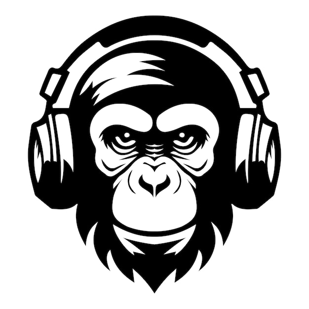 Жестокая обезьяна в наушниках иконообразная векторная иллюстрация логотипа