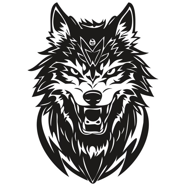 Ferocious wolf head mascot logo for esport and sport team black and white template badges