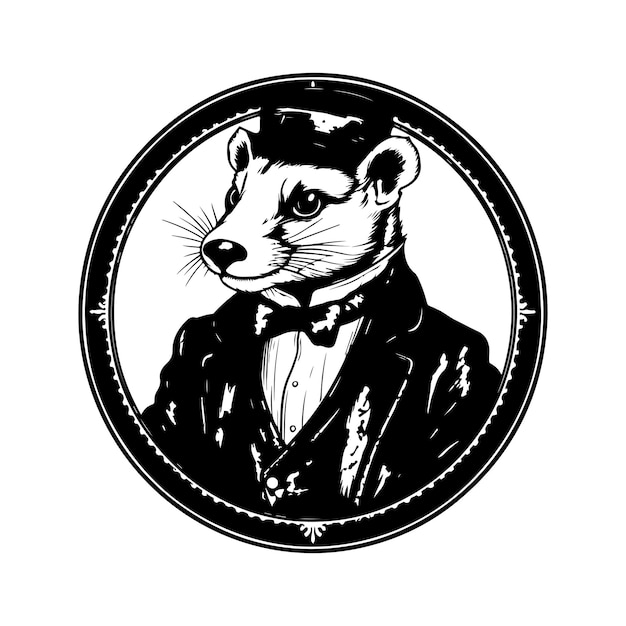 Ferret gambler vintage logo line art concept black and white color hand drawn illustration