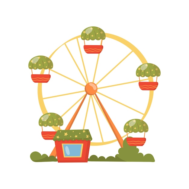 Ferris wheel carousel in amusement park cartoon vector Illustration on a white background