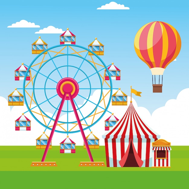 Ferris wheel and fair tent