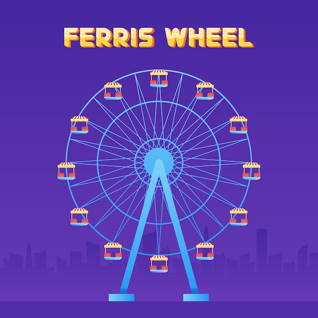 Ferris wheel fun park in city background vector illustration.