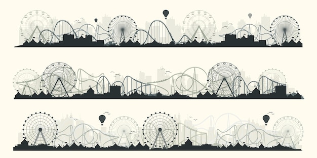 Vector ferris wheel funfair carnival background circus park roller coaster vector illustration