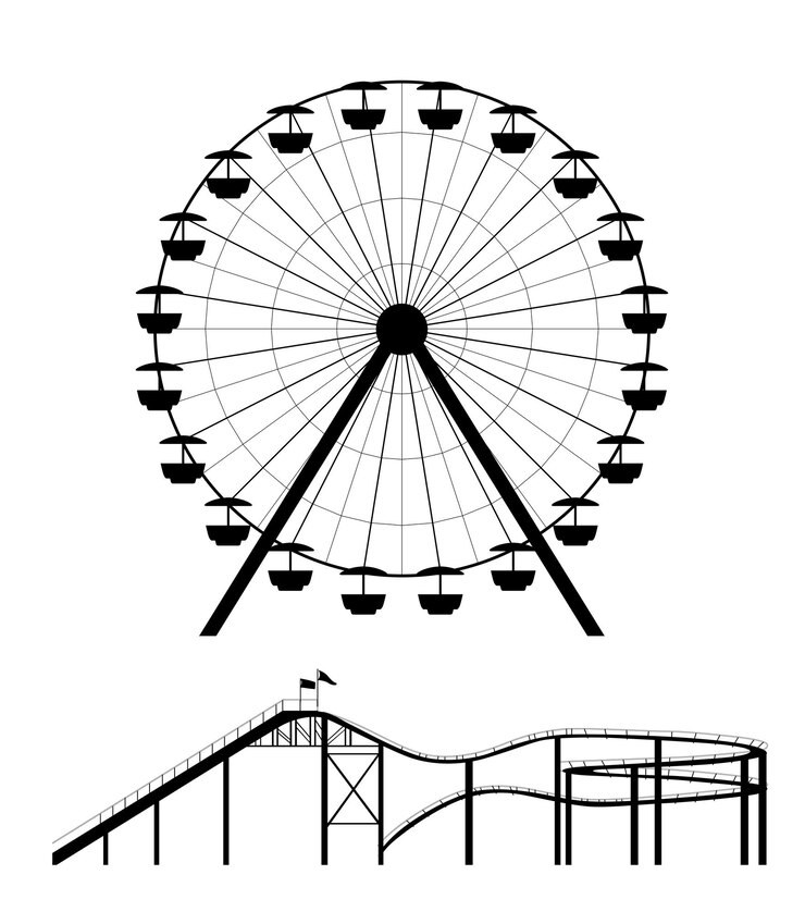 Vector ferris wheel and roller coaster silhouette