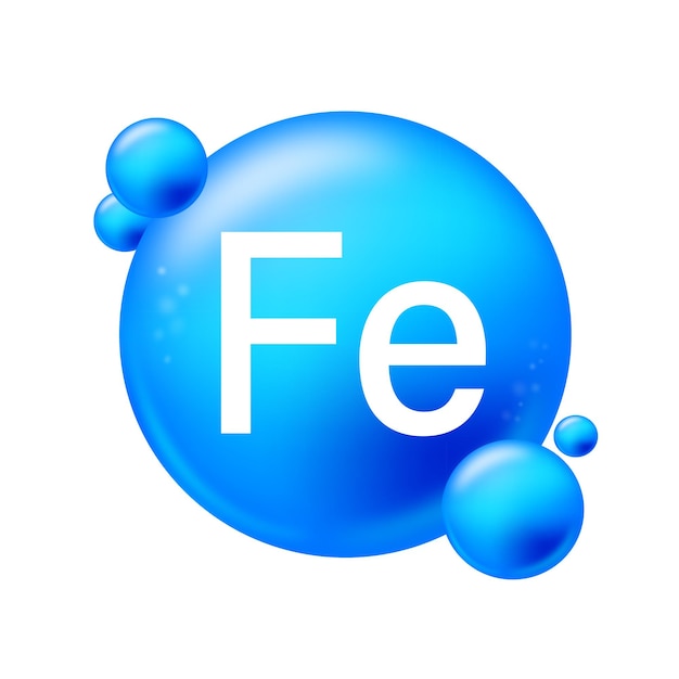 벡터 ferrum fe 아이콘 구조 화학 원소 원형 원형 하늘색