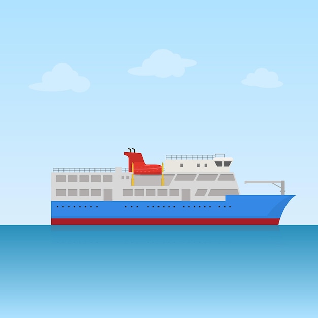 ferry ship transportation on blue ocean flat design