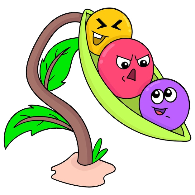 Pianta fertile con semi di emoticon palla varie espressioni, illustrazione vettoriale art. scarabocchiare icona immagine kawaii.