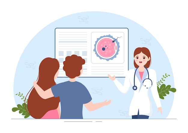 Vector fertility clinic on infertility treatment for couples and handles in flat hand drawn illustration