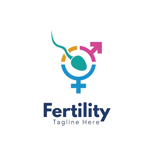 Fertility healthy clinic vector logo, coppia sposata con bambino, programma ivf, mestruazioni, grembo materno, c