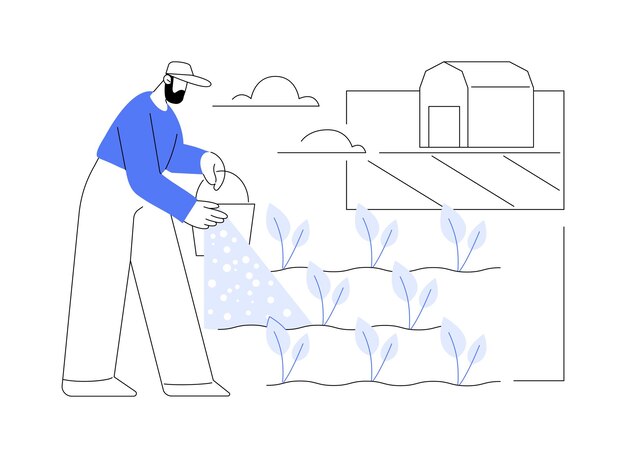 Vettore illustrazioni vettoriali di cartoni animati isolati sull'uso di fertilizzanti
