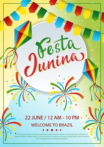 Vector festa junina a4 kleurrijk posterontwerp juni feest in braziliaans brazilië traditie oogstfeest