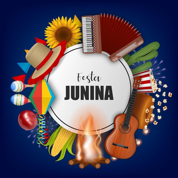 브라질 요소가 있는 Festa junina 배경 6월 브라질 축제 포스터