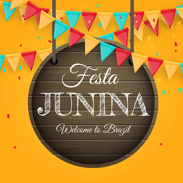 Vector festa junina background with party garland of flags.