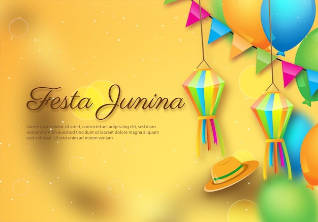 Festa junina banner met ballonnen ster deeltjes gouden lint