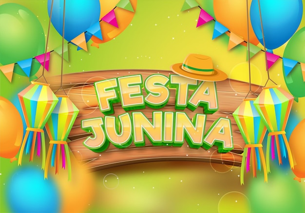 Festa Junina banner met ballonnen ster deeltjes gouden lint