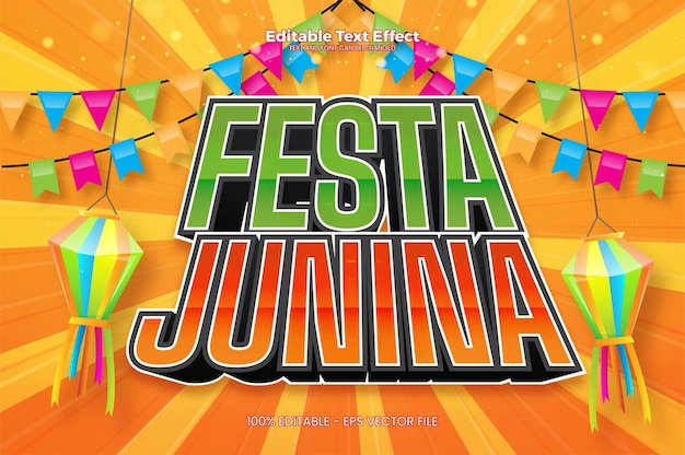 Vector festa junina bewerkbaar teksteffect in moderne trendstijl