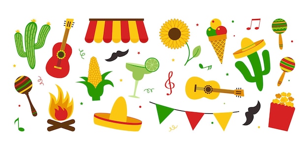 Festa Junina Brasil вечеринка латинский карнавал икона музыки лето праздничное Традиция символ фермы Вектор