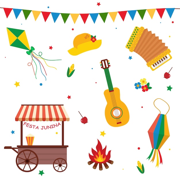 Festa junina brasile set di elementi di design colorati per la festa di giugno